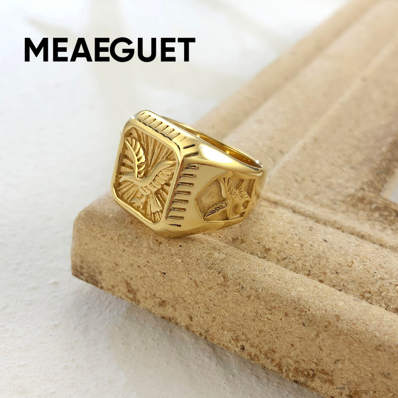 Meaeguet Vintage Eagle Nhẫn Nam Mạ Vàng 18k Thép Không Gỉ Bạc Nhẫn Vàng Nam Trang Sức