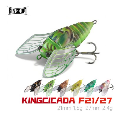 Mồi câu cá nổi Kingdom KingCicada F21/F27 1.6g/2.4g - Lục lạc ồn ào, cánh gấp, móc Triple sắc bén
