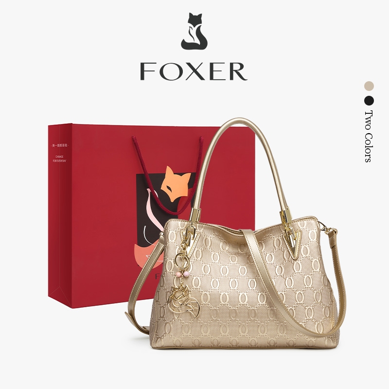FOXER Túi xách nữ - da thật  Họa tiết dây xích vàng  Kiểu dáng thời trang mới