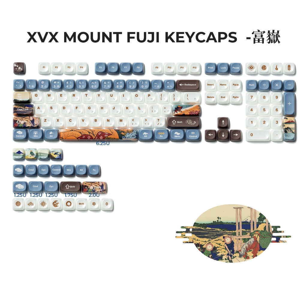 XVX Mountain Fuji Theme Keycaps MOA Profile PBT Lớp phủ gốm nhuộm 5 mặt Chống dầu Quà tặng cổ điển bền bỉ để chơi game & sử dụng văn phòng Bộ Keycap (132 phím) | BigBuy360 - bigbuy360.vn