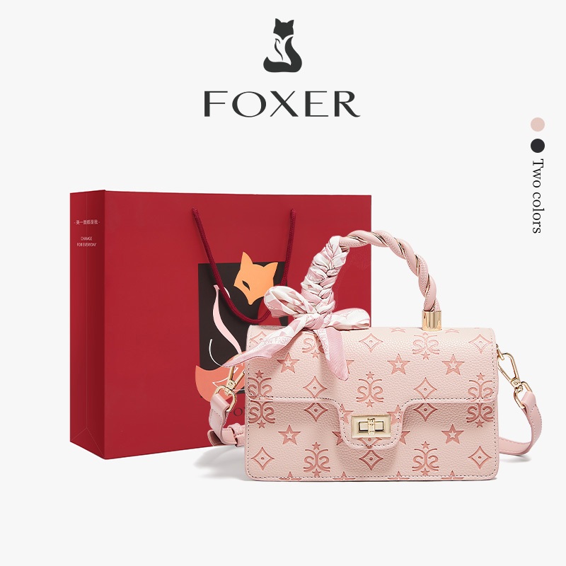 FOXER Túi Xách Nữ Màu Hồng Da Thời Trang Kèm Khăn Lụa