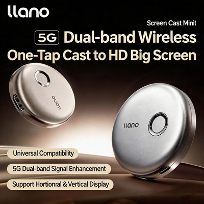 Máy chiếu màn hình không dây băng tần kép LLANO T1 5G, đúc HD 1080P, cắm & chạy, hỗ trợ chân dung & cảnh quan, chế độ gương / đúc / tắt màn hình