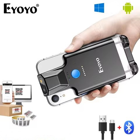 Eyoyo Portable 2D QR code Back Clip Đầu đọc mã vạch Bluetooth hoạt động với điện thoại, Máy quét màn