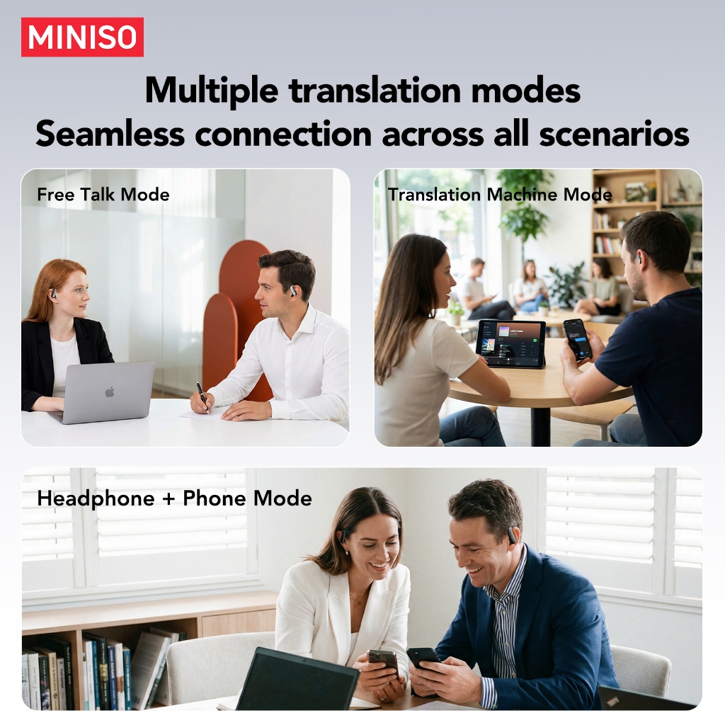 MINISO MS218 Tai nghe dịch thuật AI Tai nghe Bluetooth 6.0 Hỗ trợ dịch thuật 134 ngôn ngữ Chống ồn Âm thanh Stereo Hi-Fi Hiệu ứng âm thanh ASMR Thiết kế kháng nước Độ trễ thấp Kết nối nhanh | BigBuy360 - bigbuy360.vn