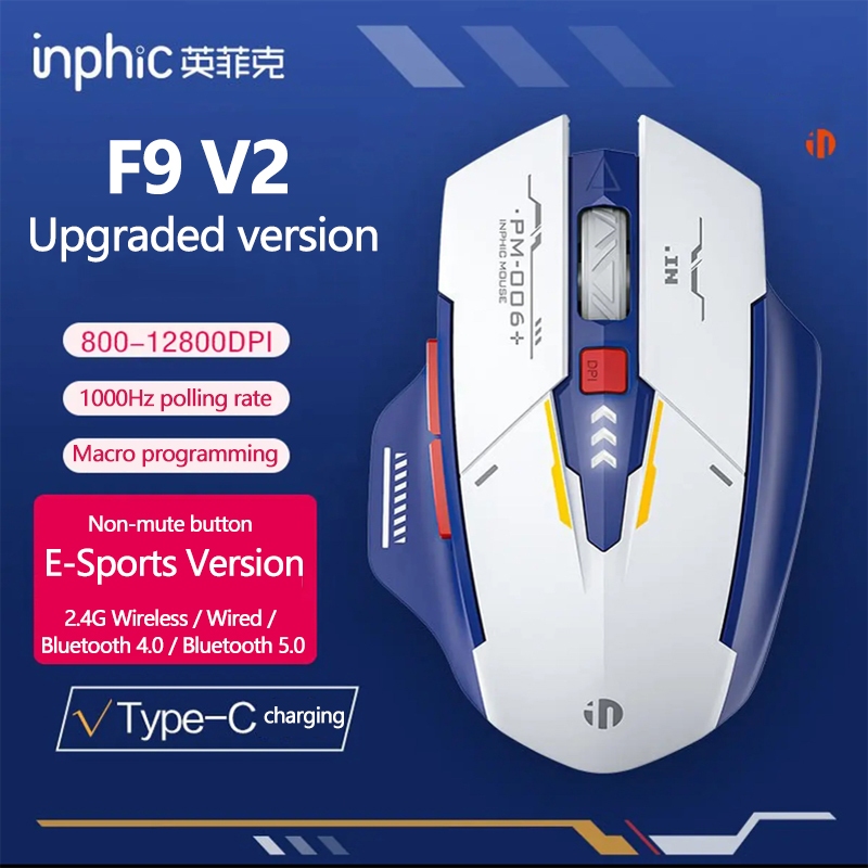 Inphic F9 V2 Chuột Không Dây Im Lặng Sạc Pin Màn Hình Chuột Chơi Game Cho PC Laptop Máy Tính