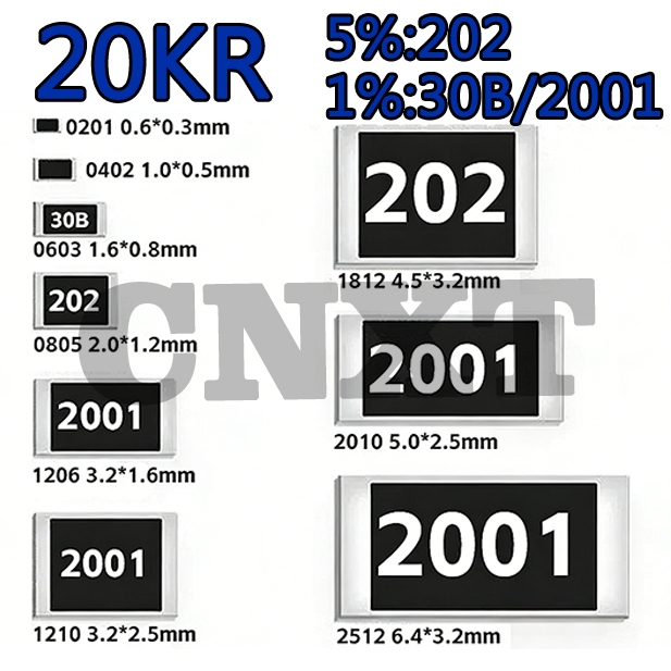 10 ~ 100 CÁI 2KR 2KΩ Chống Chip 5% / 1% In màn hình: 202 / 2001 / 30B 0603 0805 1206 2512
