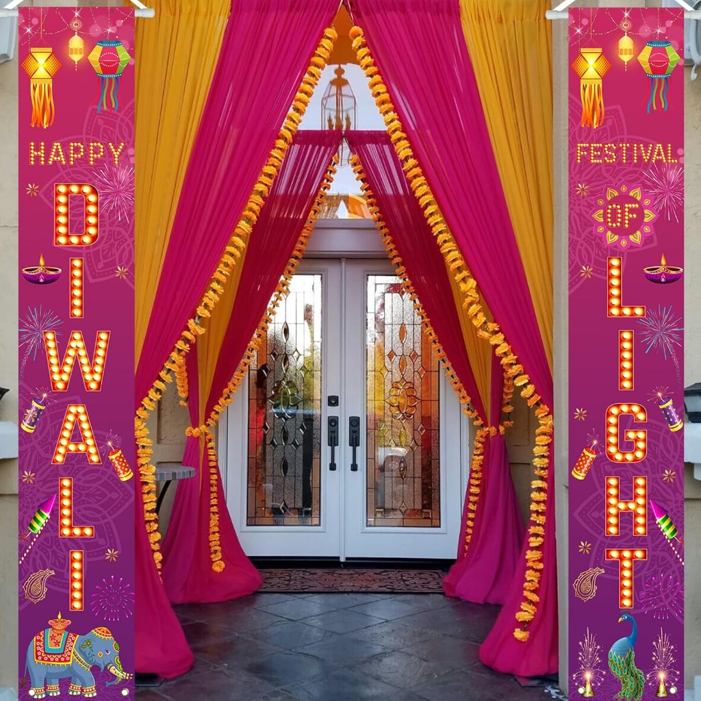 Biểu ngữ Diwali Happy - Đồ trang trí Diwali cho gia đình - Lễ hội ánh sáng Ấn Độ - Biểu ngữ hiên nhà