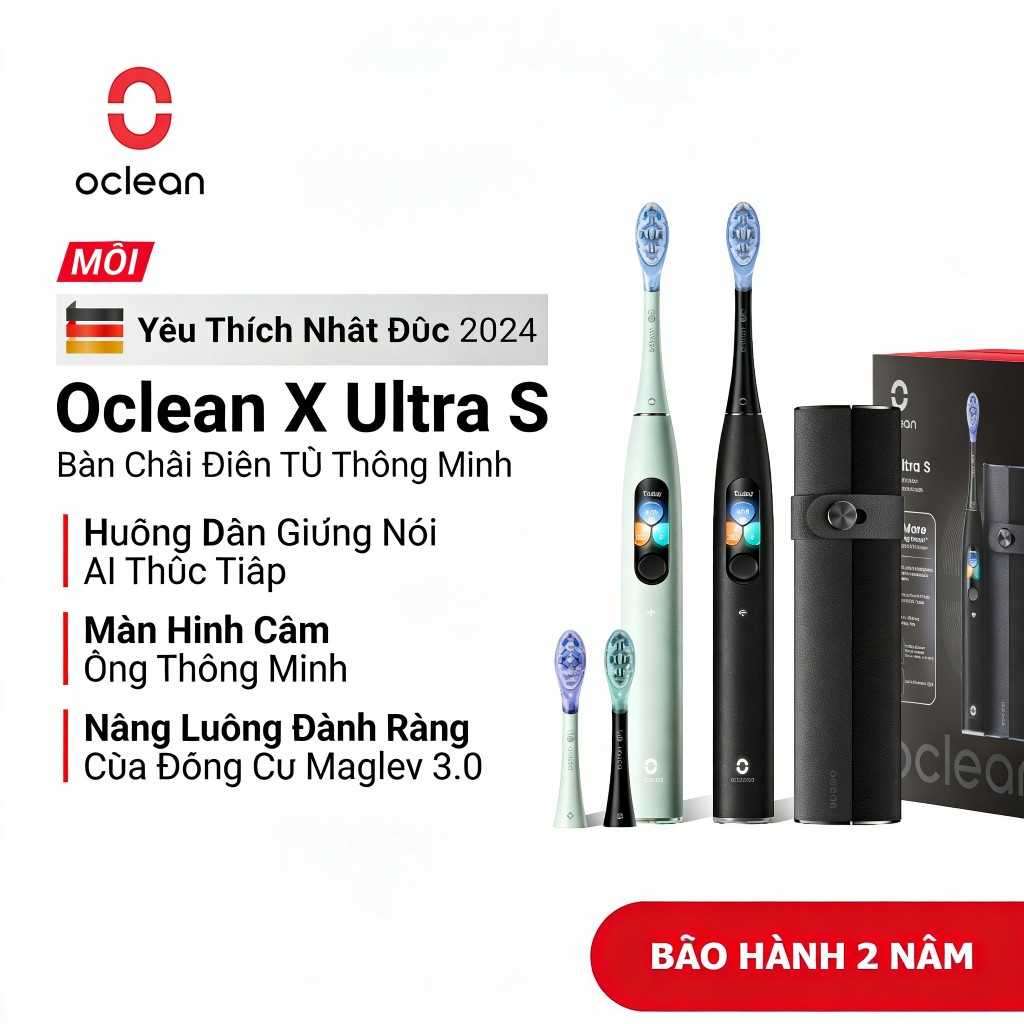 Bàn chải đánh răng điện thông minh Oclean X Ultra S WiFi AI Hướng dẫn bằng giọng nói Màn hình cảm ứn