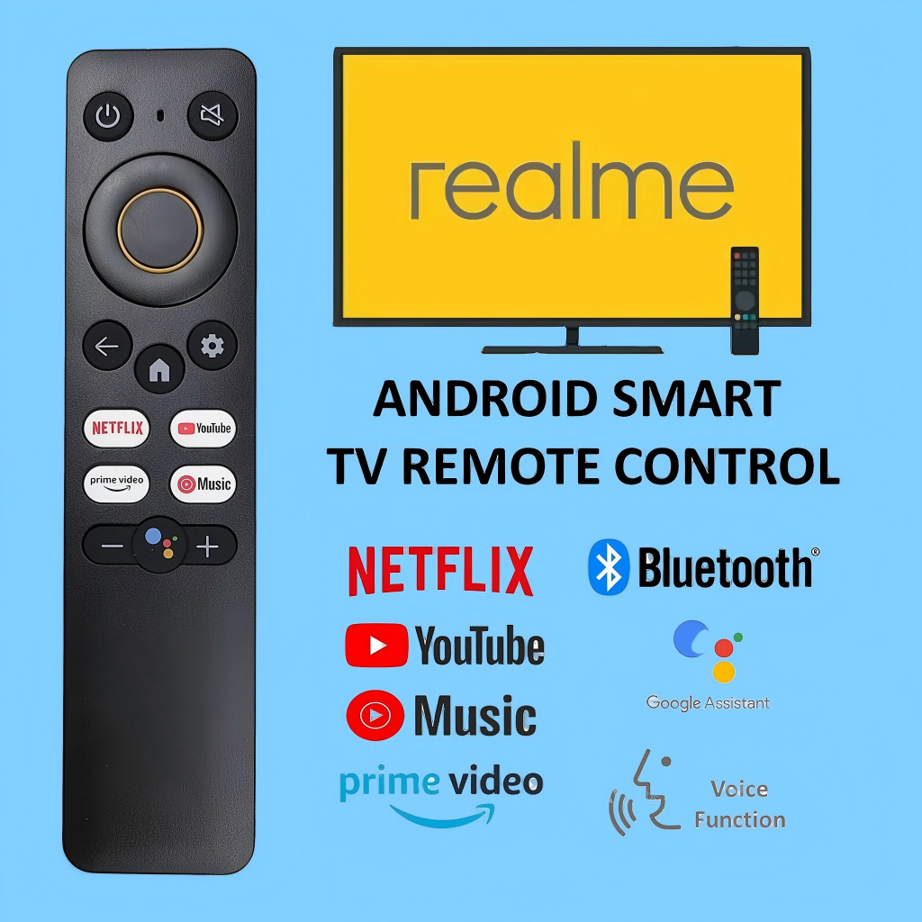 Đa năng cho TV Stick điều khiển từ xa REALME với Netflix, YouTube, video chính, nút phát nhạc