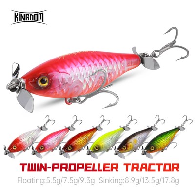 Mồi Câu Cá Máy Kéo Twin-Propeller Kingdom 48mm đến 68mm, Trọng lượng từ 5.5g đến 17.8g, Chìm & Nổi,ABS Phù Hợp cho Tomah, Hampala, Barb và Bass Miệng Lớn