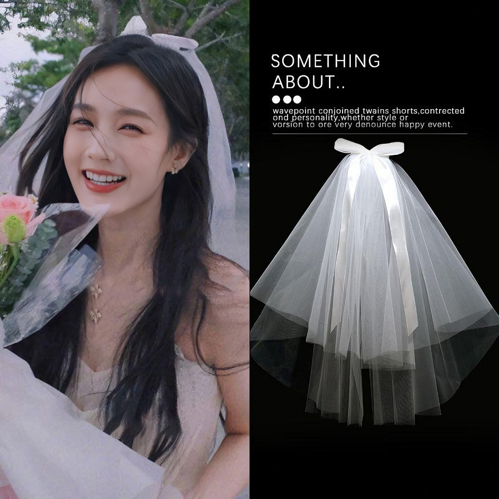 Vải che đầu bướm trắng cho cô dâu - Váy cưới nhẹ cao cấp kiểu ngắn, lý tưởng cho đăng ký kết hôn, cầ