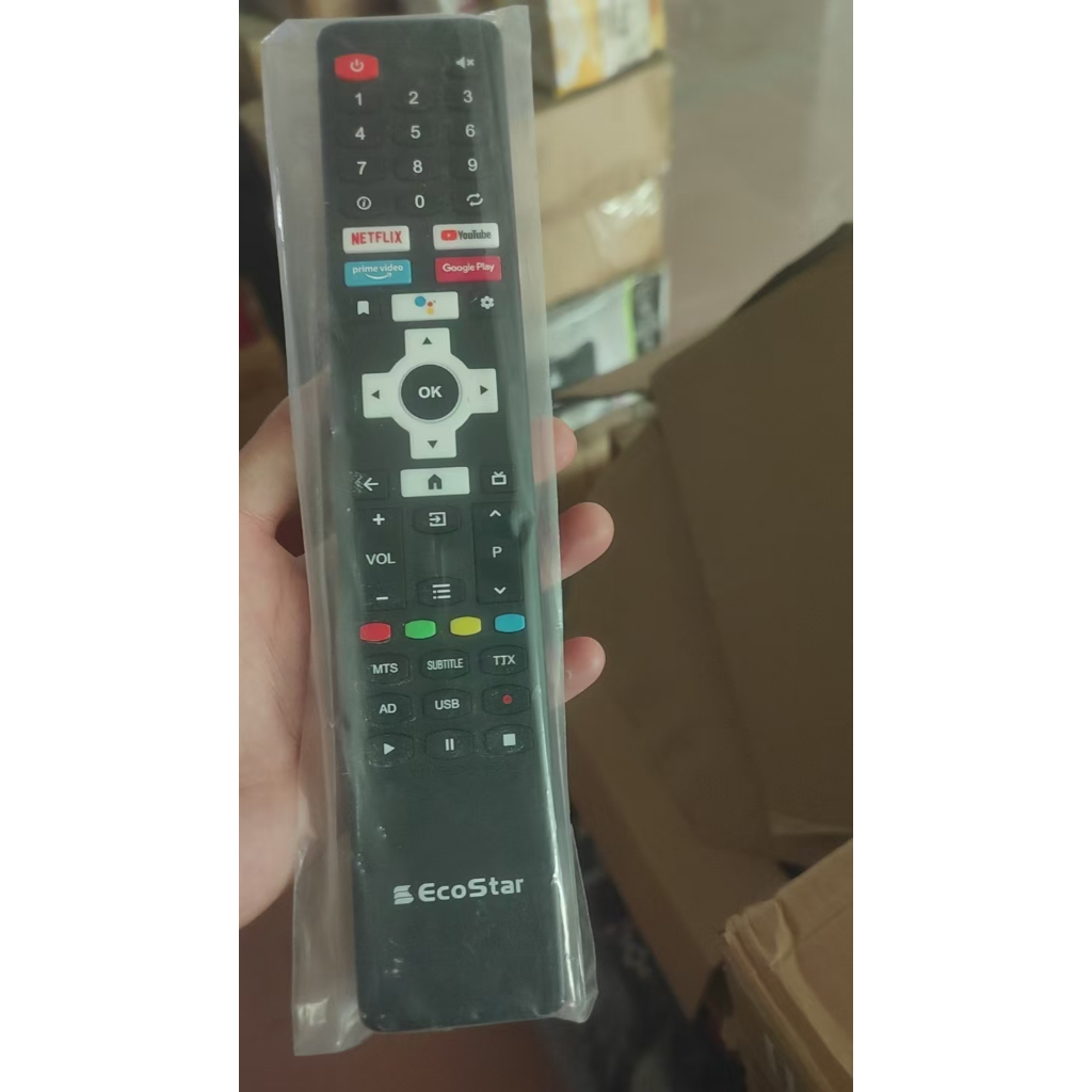 Điều khiển từ xa thay thế cho TV LED thông minh EcoStar với nút Play Netflix YouTube Prime Video Goo