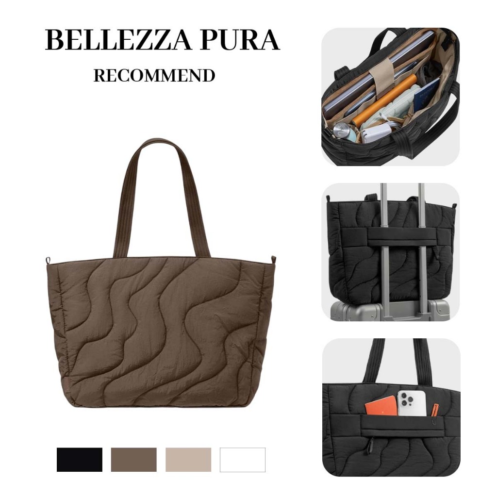 BELLEZZA PURA Puffy Tote Túi Sinh Viên Túi Đeo Vai Puffy Túi Xách Thông Thường Beg Du Lịch Văn Phòng