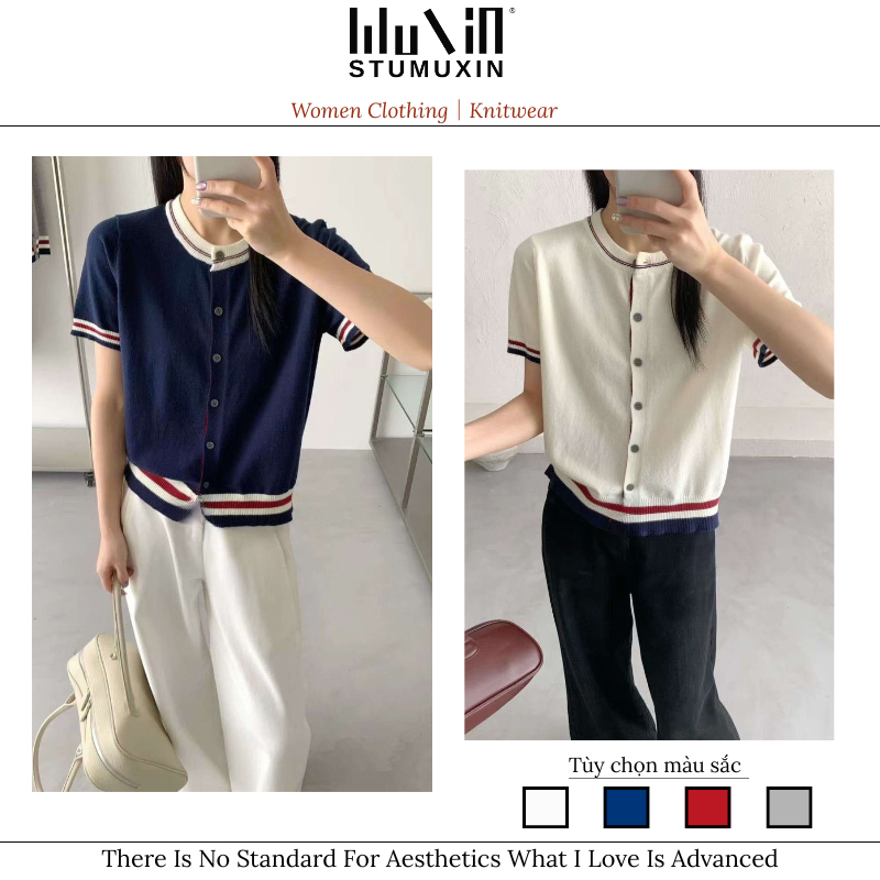 MUXIN Áo Len Cổ Tròn Phong Cách Hàn Quốc Mới Nhất - Khóa Màu Nữ Dáng Ôm