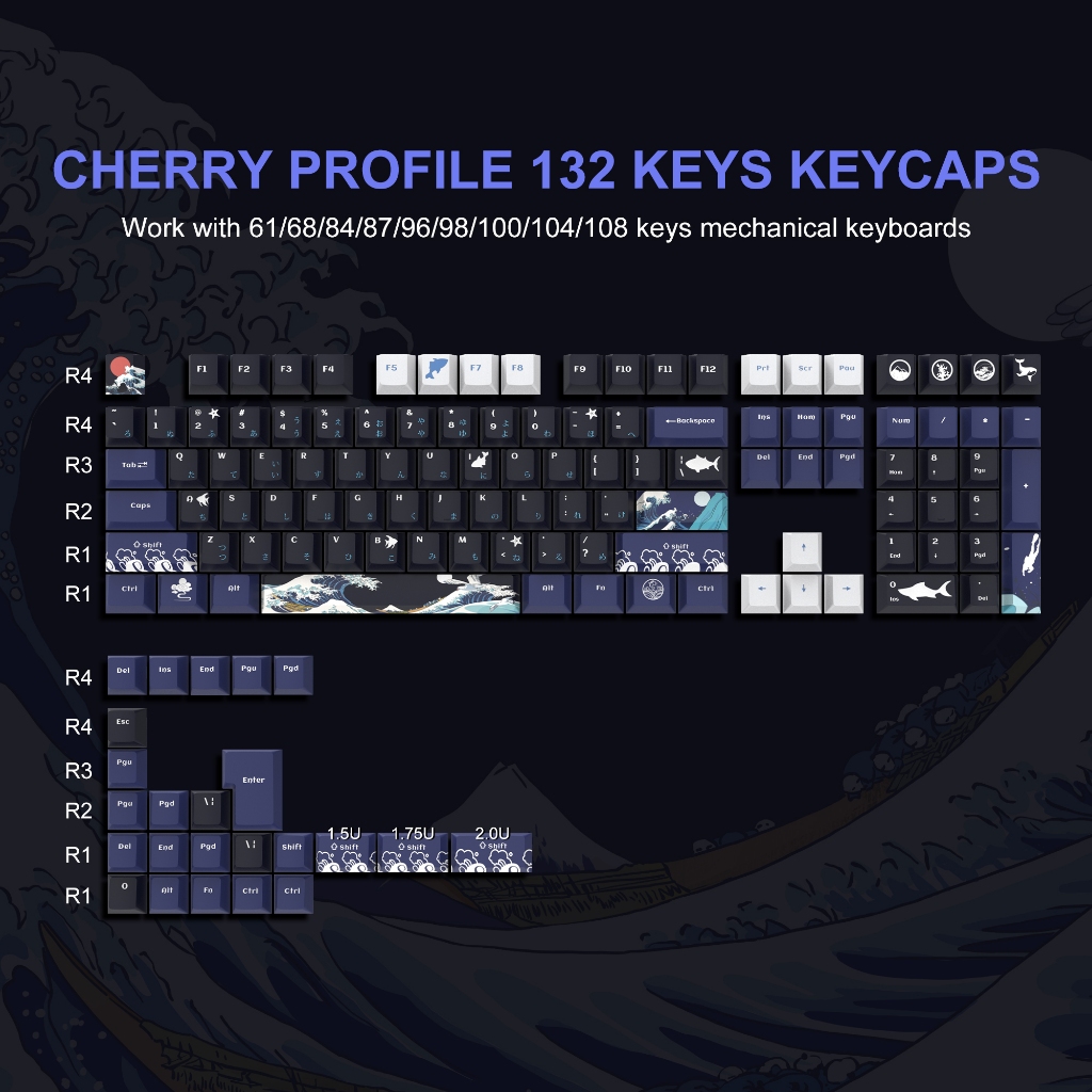 XVX Black Coral Reef Keycaps Cherry Profile 5-Side Dye-Sub Tương thích với tất cả các công tắc MX Màu đen sành điệu Chống dầu Bền bỉ cho văn phòng / Bộ quà tặng chơi game Keycap (78 / 132 Phím) | BigBuy360 - bigbuy360.vn