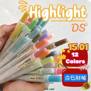 12 Màu Bút Dạ Quang, Bút highlight bấm DS-805s có lõi thay thế, màu đẹp, tiện lợi, tiết kiệm