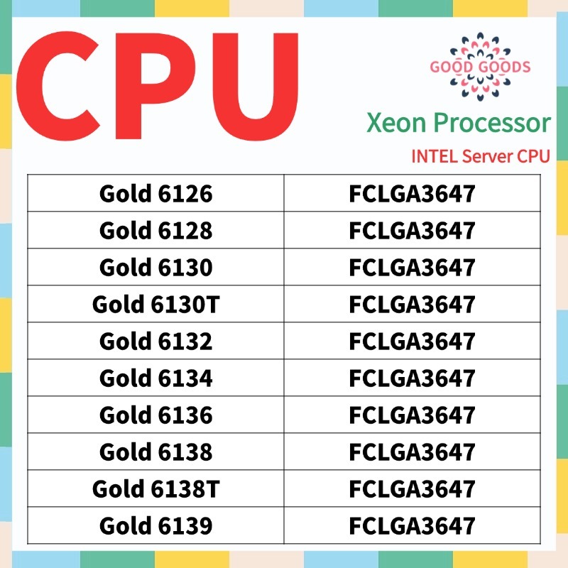 Xeon Gold 6126 6128 6130 6130 6130T 6132 6134 6136 6138 6138T 6139 INTEL Xeon Bộ xử lý máy chủ CPU F