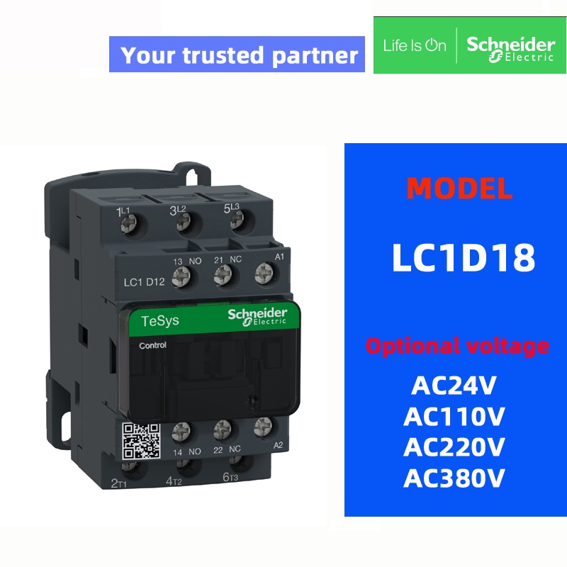 Bộ tiếp xúc SchneIder chính hãng LC1D18 M7C Q7C F7C B7C AC220V AC380V AC110V AC24V) 18A 50Hz / 60Hz