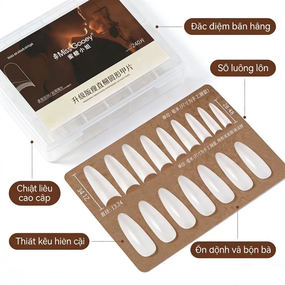 240Pcs Clear Long False Nails Seamless Fake Nails Press On Nails