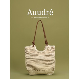 Auudre Hollow Dệt Rơm Dệt Túi Tote Đeo Vai Đi Biển Dung Tích Lớn
