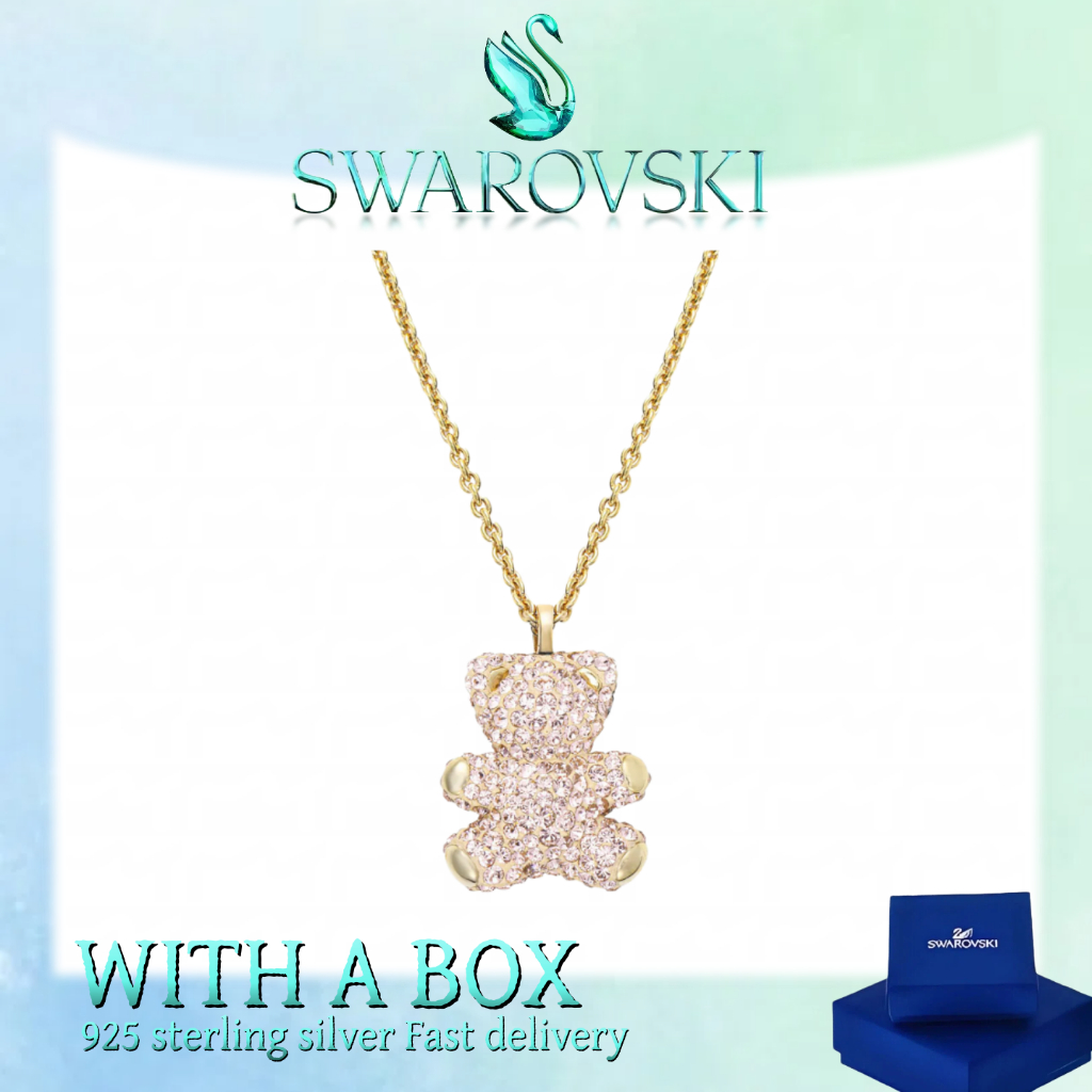 Đại lý mua cao cấp cho trang sức Swarovski làm bằng bạc nguyên chất Vòng cổ pha lê hình gấu hồng Swa