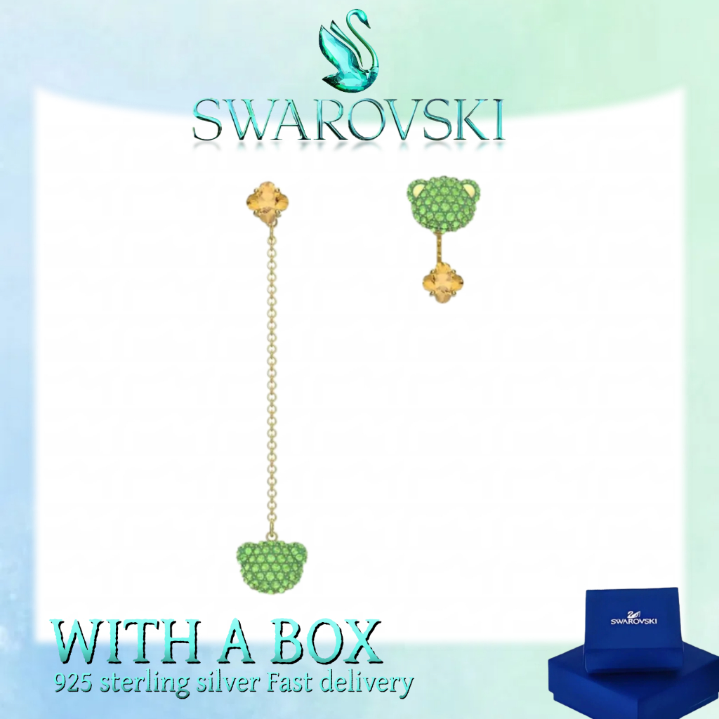Đại lý mua cao cấp cho trang sức Swarovski làm bằng bạc nguyên chất Swarovski Bông tai gấu bông xanh
