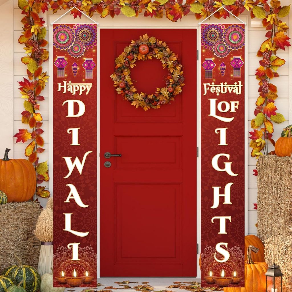 Diwali Porch Biểu Ngữ Ký Happy Diwali Trang Trí Cửa Lễ Hội Ấn Độ Đèn Treo Biểu Ngữ Cho Trong Nhà Ngo