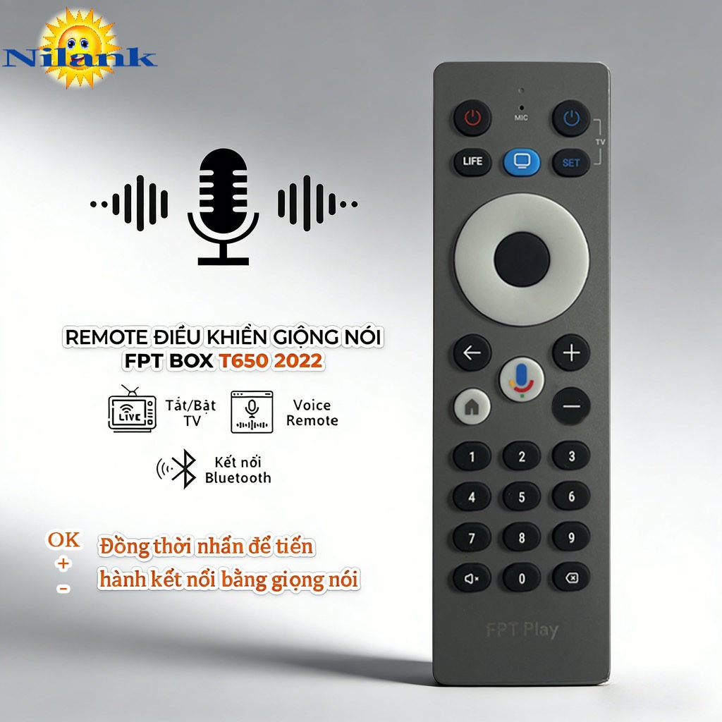 NiLANK Remote Điều khiển đa chức năng hỗ trợ giọng nói dành cho FPT Play Box 2023 A650 T650 P650 H65