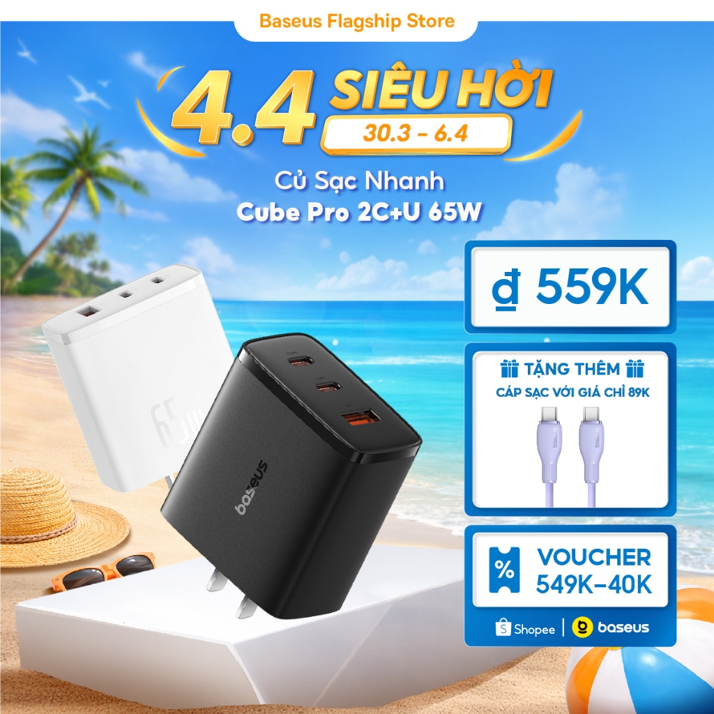 Bộ sạc USB Type C sạc nhanh Baseus 65W GaN cho máy tính xách tay, forTablets