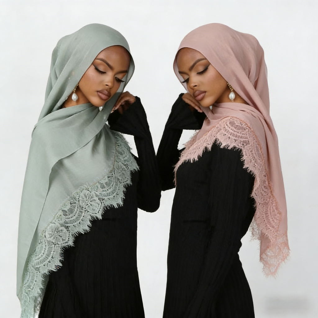 Jifang Khăn Choàng Lông Mi Ren Rayon và Cotton, Phù hợp Làm Hijab hoặc Pashmina