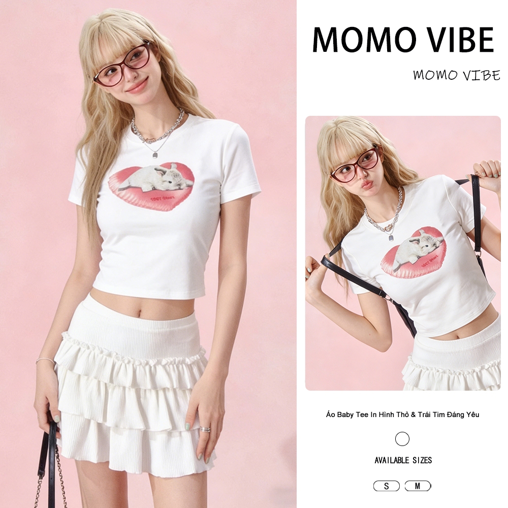 KOKONOMI Áo thun ngắn tay in chữ Love Rabbit