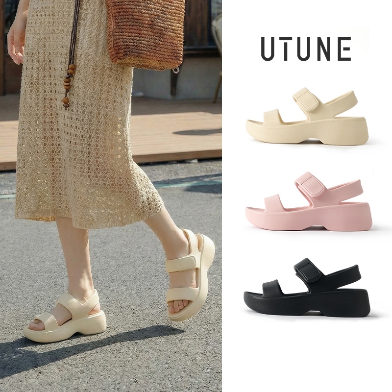 UTUNE Sandal Nữ Đế Xuồng Cao 5.5cm EVA Chống Nước Êm Chân Không Mỏi Quai Dán Đôi Mềm Mại Dép Đi Biển