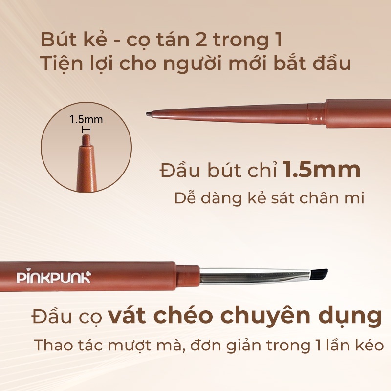 Bút Kẻ Mắt Gel Hai Đầu PinkPunk Đầu Gel 1.5mm & Cọ Tán Xéo Lâu Trôi Không Nước Chống Nhòe Màu Sắc Sống Động | BigBuy360 - bigbuy360.vn