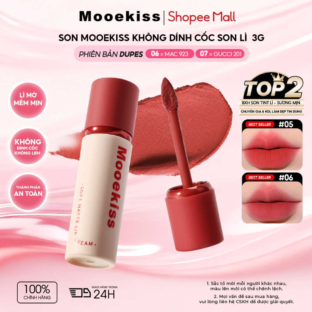 [VÕ HÀ LINH X MOOEKISS] COMBO 2 Son môi bùn có kết cấu mượt làm sáng màu môi 3g x 2 | BigBuy360 - bigbuy360.vn