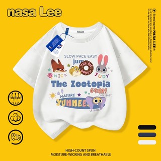 【Gửi hàng từ Hà Nội】 Áo thun cotton trẻ em NASA màu trắng, họa tiết bữa tiệc của cáo và thỏ, dành cho bé trai và bé gái từ 3-16 tuổi, kiểu dáng thoải mái.
