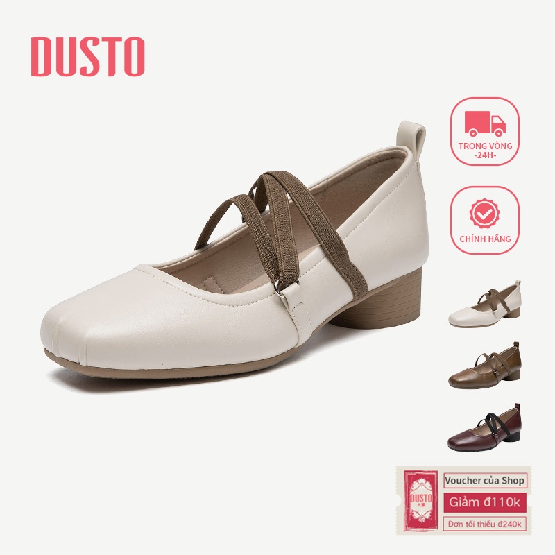 DUSTO Retro Pháp Mary Jane Giày Nữ Gót Thấp Dày Gót Đàn Hồi Ngang Dây Đế Mềm 60318 DWA002347A