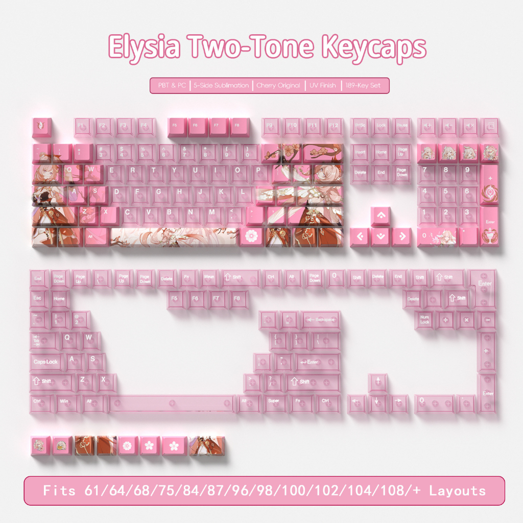 Elysia Keycaps Trong Suốt 189 Phím PBT + Chất Liệu PC Cherry Profile DYE-SUB Keycap Cá Tính Cho Cher