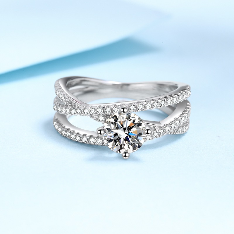 【 Nhẫn Moissanite 】 Nhẫn Moissanite 1 carat có giấy chứng nhận GRA, nhẫn nữ kim cương Moissanite bạc