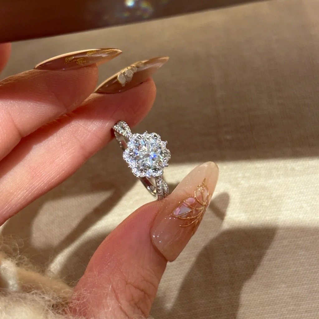 [Nhẫn Moissanite] Nhẫn Moissanite 1 carat có giấy chứng nhận GRA, nhẫn nữ kim cương Moissanite bạc t