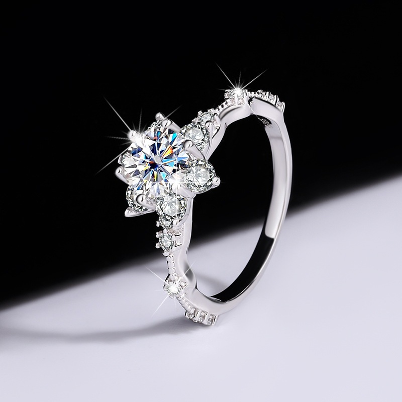 【 Nhẫn Moissanite 】 Nhẫn Moissanite 1 carat có giấy chứng nhận GRA, Nhẫn nữ kim cương Moissanite bạc