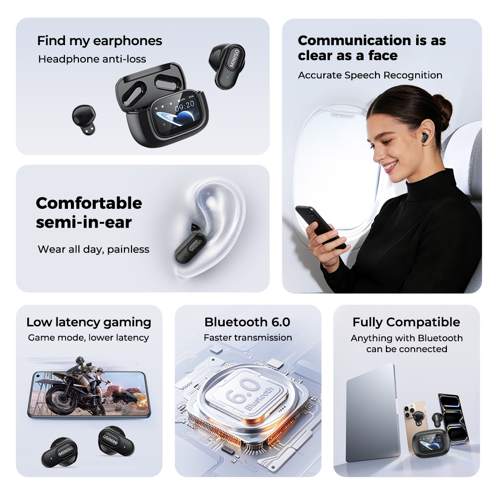 MINISO MS126 HIFI Tai nghe không dây V6.0 Tai nghe Bluetooth Tai nghe chơi game độ trễ thấp LED Cảm ứng Tai nghe chống ồn ENC | BigBuy360 - bigbuy360.vn