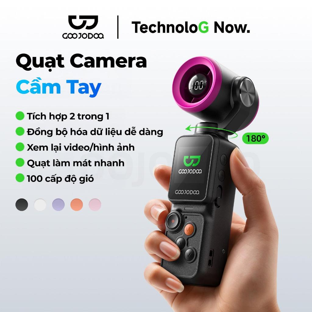 Quạt máy ảnh cầm tay GOOJODOQ GFS025, 100 cài đặt tốc độ quạt, tích hợp ảnh / video, hệ thống độc lập kép, chia sẻ dữ liệu liền mạch, khe cắm thẻ SD.