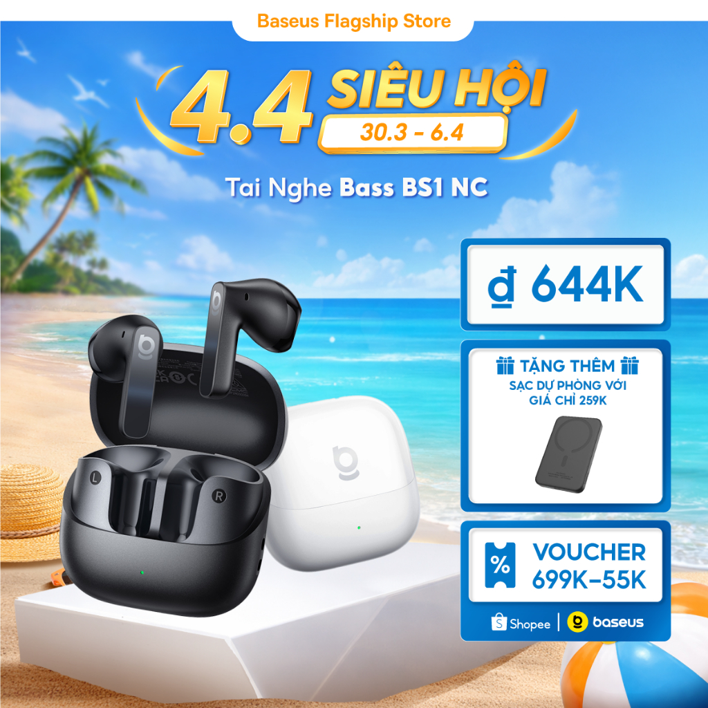 Tai Nghe Baseus BS1 NC Chuẩn Studio Bluetooth 6.0 Gấp Đôi Bass – Chống Nước, Pin 40 Giờ, Nghe Cực Phê, Gọi Cực Đã Với 6 Mic Lọc Ồn Đỉnh | BigBuy360 - bigbuy360.vn