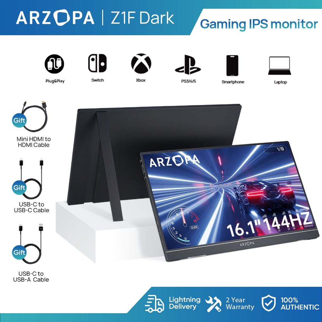Arzopa 16,1 " 144Hz Màn hình di động siêu mỏng FHD 1080P Màn hình máy tính xách tay di động IPS Màn 