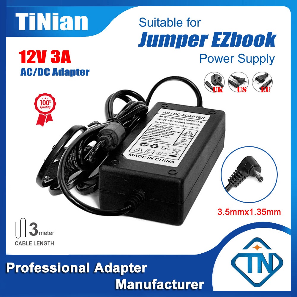 Bộ sạc máy tính xách tay 12V 3A AC / DC Adapter cho Jumper EZbook X3 S4 X4 3 Pro 3S S4 S5 V3 V4 6 i7