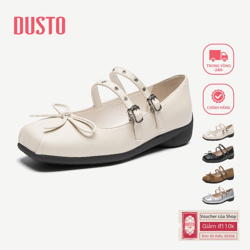 DUSTO Mary Jane Giày Nữ Mùa Xuân Phong Cách Mới Ngọt Giày Đế Bằng Thấp Gót Nơ Bạc 60318 DW26C0216A