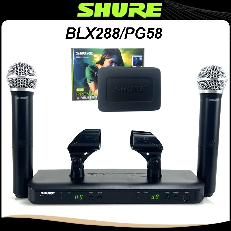 HÀNG CÓ SẴN Hệ thống micro cầm tay không dây hai kênh SHURE BLX288 / PG58 với viên nang PG58 cho cuộ