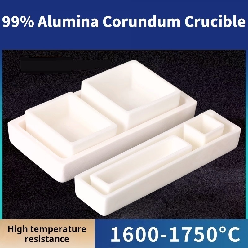 Nồi nấu crundum được làm bằng thuyền gốm vuông alumina 99% và có thể chịu được 1600 ° Lò muffle. Nồi