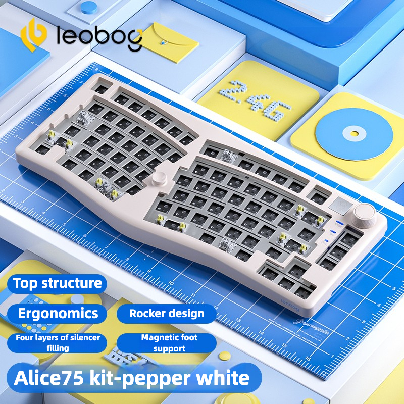 LEOBOG A75 Bộ bàn phím cơ Alice tùy chỉnh 2.4g Không dây ba chế độ Bluetooth RGB Diy Keycap Cấu trúc