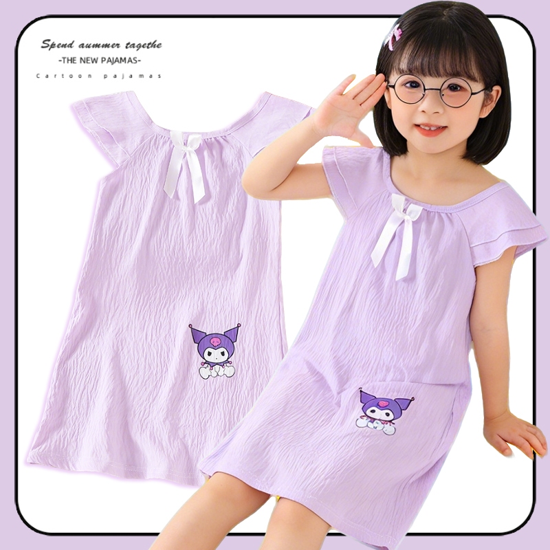 Baju Kuromi Bé Gái Đầm Trẻ Em Đồ Ngủ Cotton Không Tay Váy Ngủ Phòng Chờ Bé Gái Váy Ngủ Cho 3 - 4 Tuổ